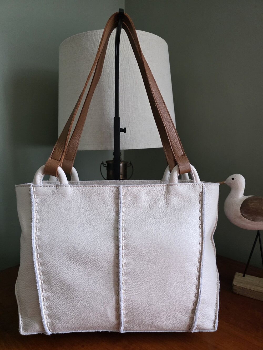 The Sak Los Feliz White Leather Satchel Tote Shoulder Bag NWOT